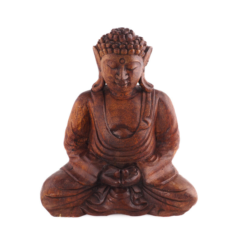 Wooden Statuette Buddha Meditation 25 cm Brown