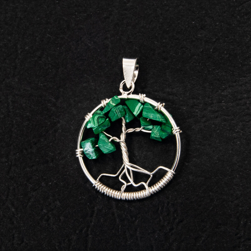 Silver Wire Pendant Tree of Life Malachite