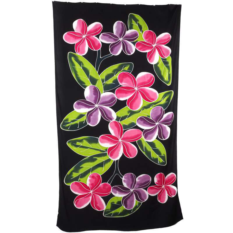 Pareo Sarong Bali Flowers 01 Black 200 x 118 cm