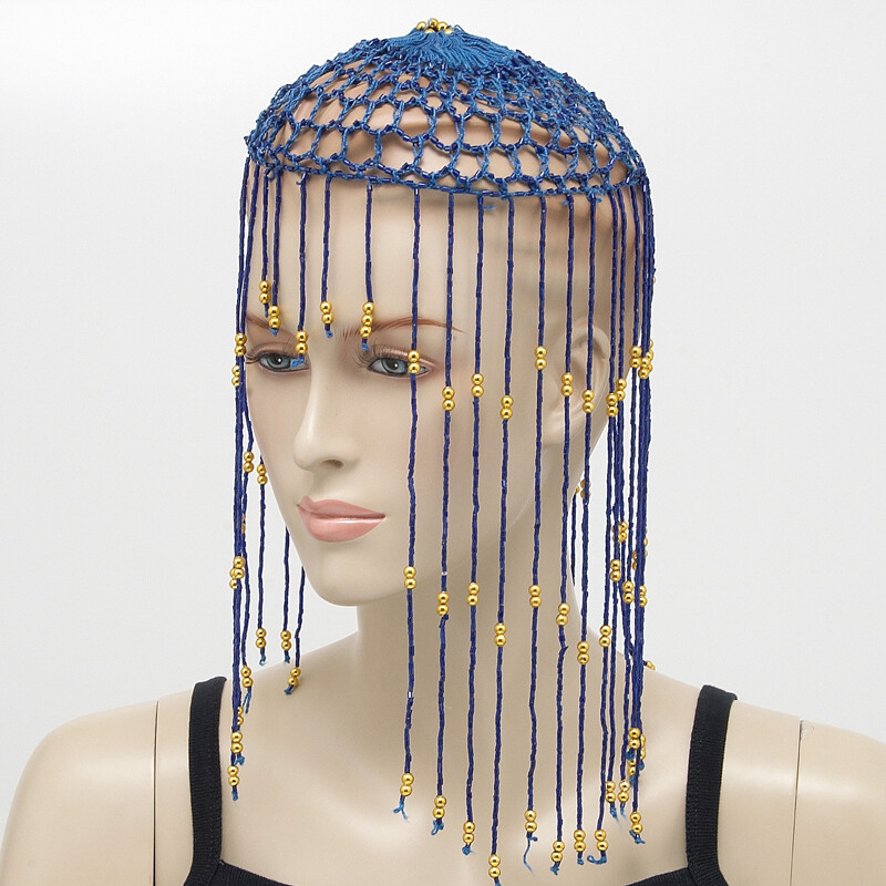 Belly Dance Beaded Cap Simple Blue