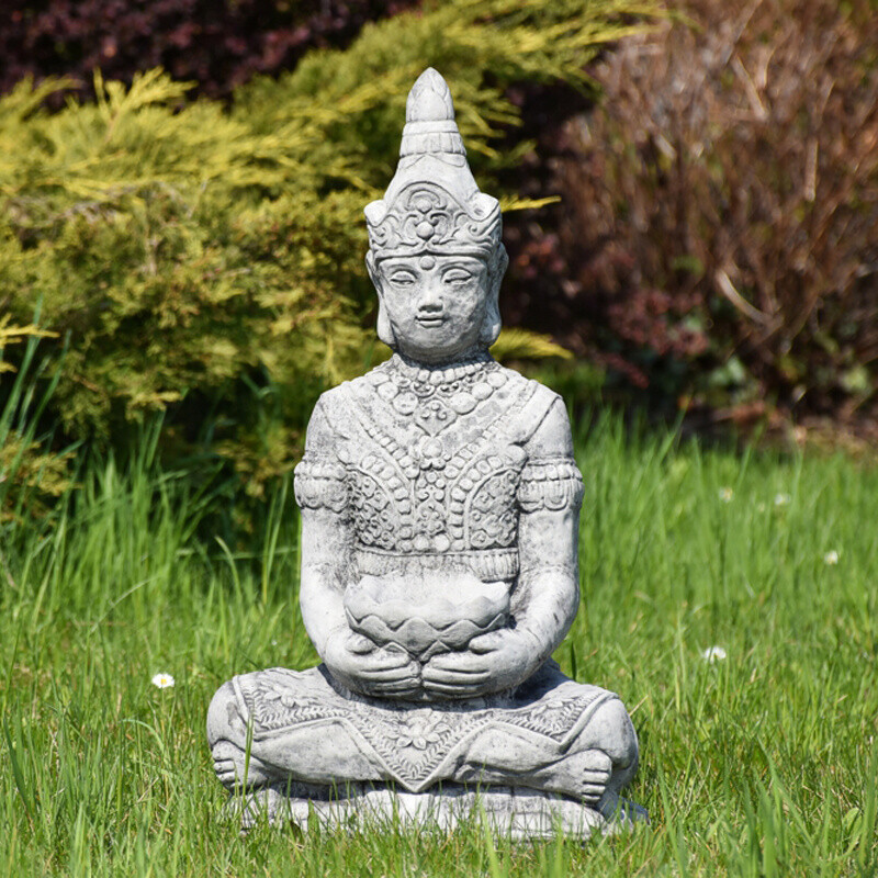 Statuette Concrete Buddha Alms Bowl 64 cm Grey