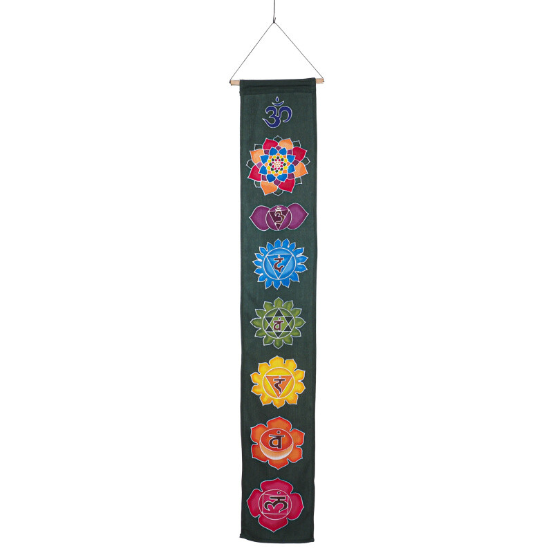 Hanging Decoration Textile 7 Chakra Symbols 117 x 19 cm Green