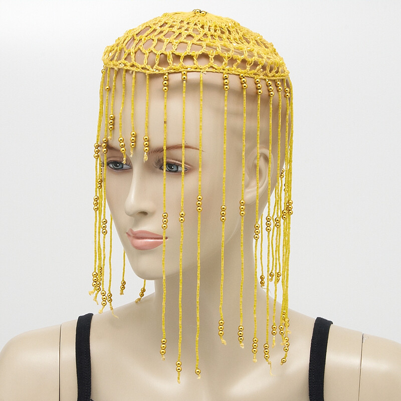 Belly Dance Beaded Cap Simple Yellow