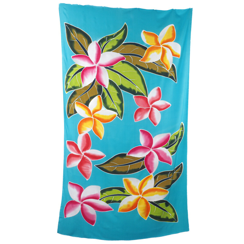 Pareo Sarong Bali Flowers 03 Light Blue 200 x 118 cm