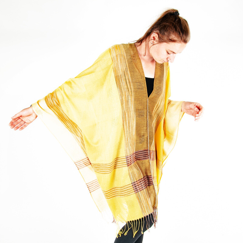 Ladies' Poncho Elegant with Sleeves Yellow