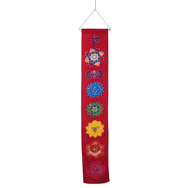 Hanging Decoration Textile 7 Chakra Symbols 117 x 19 cm Red