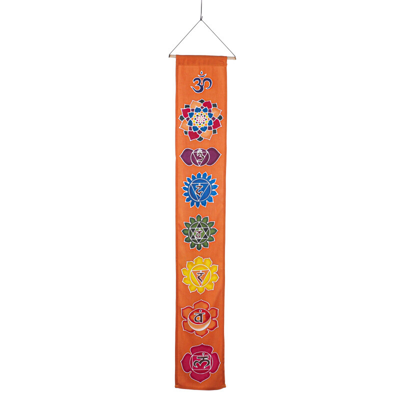 Hanging Decoration Textile 7 Chakra Symbols 117 x 19 cm Orange