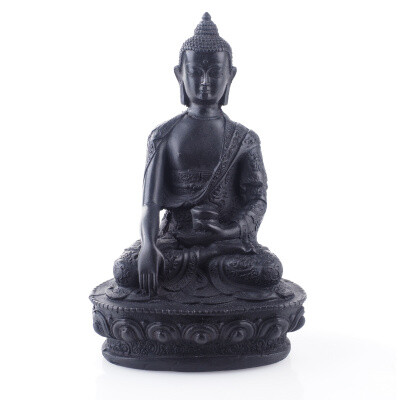 Statuette Resin Buddha Touching 02 20 cm Black