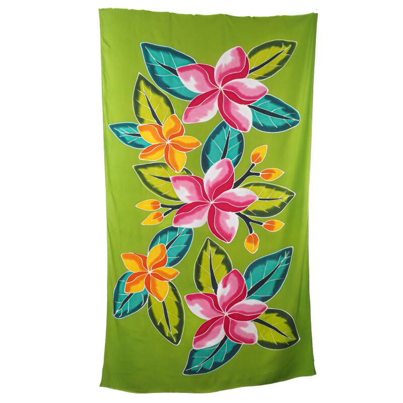 Pareo Sarong Bali Flowers 04 Light Green 200 x 118 cm