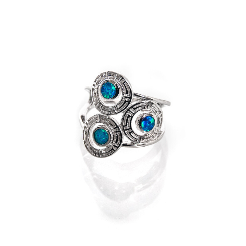 Silver Ring Three Brooches Blue Synthetical Opal 08