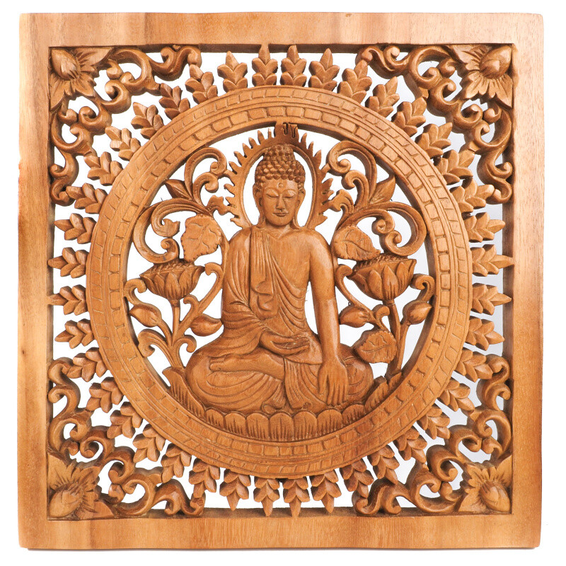 Hanging Wooden Decoration Buddha 39 x 40 cm Natural