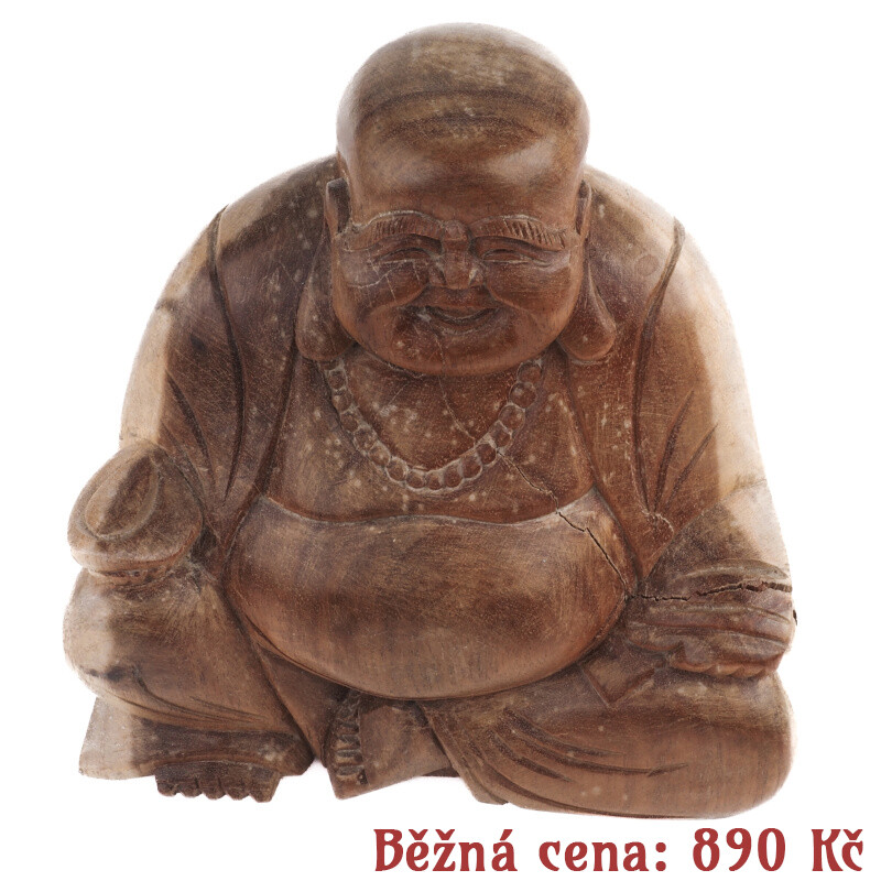 Bazar - Wooden Statuette Happy Buddha 15 cm Natural 02