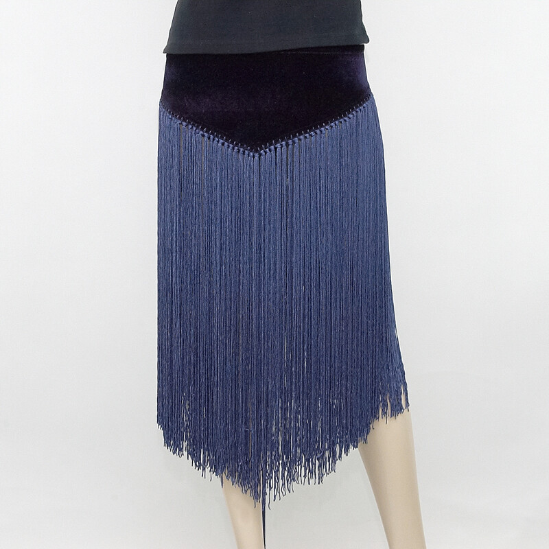 Belly Dance Velvet Belt with Fringes Blue Dark