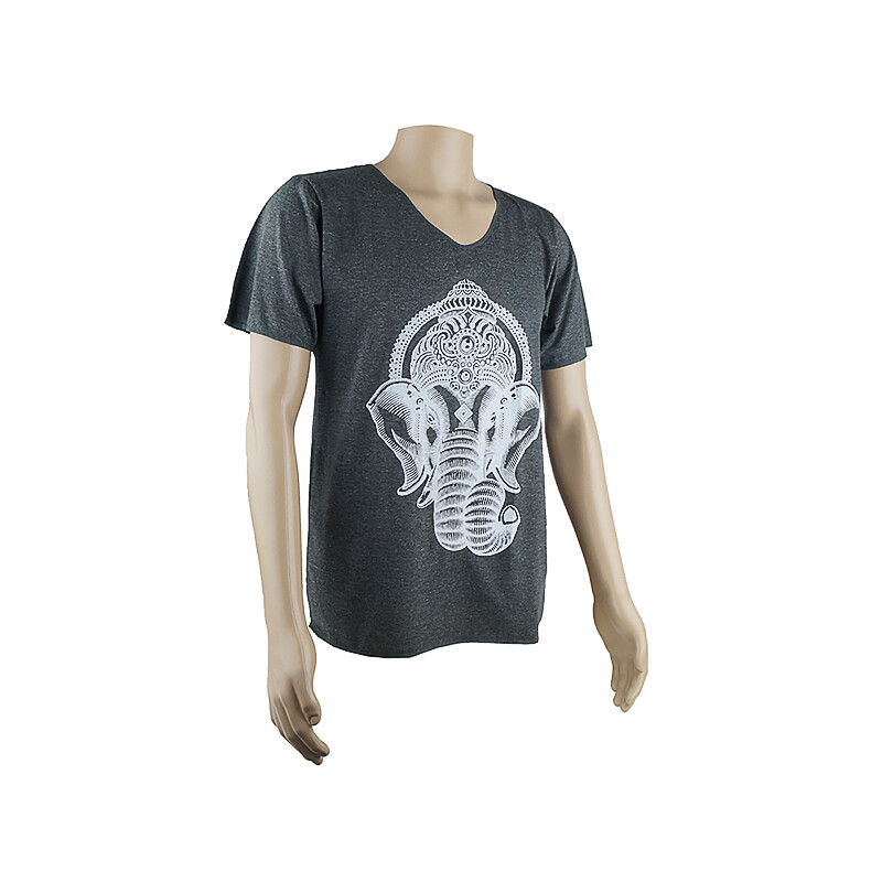 Men's T-shirt Ganesh Head V-neck L Dark Grey