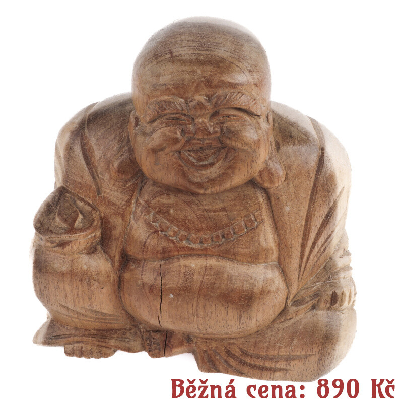 Bazar - Wooden Statuette Happy Buddha 15 cm Natural 03