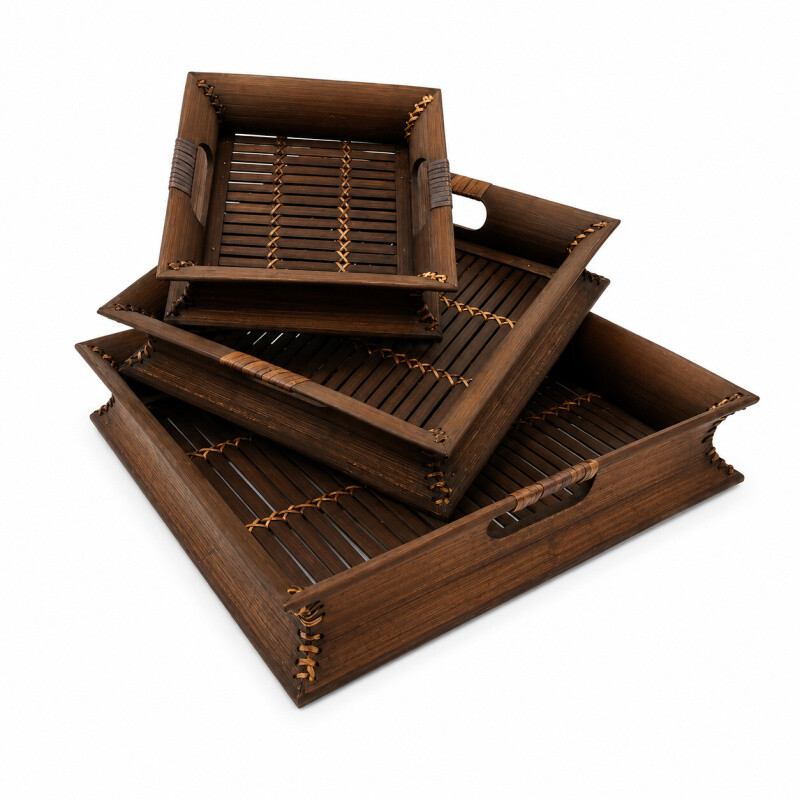 Bamboo Tray Set Square 03 36 x 36 cm Brown