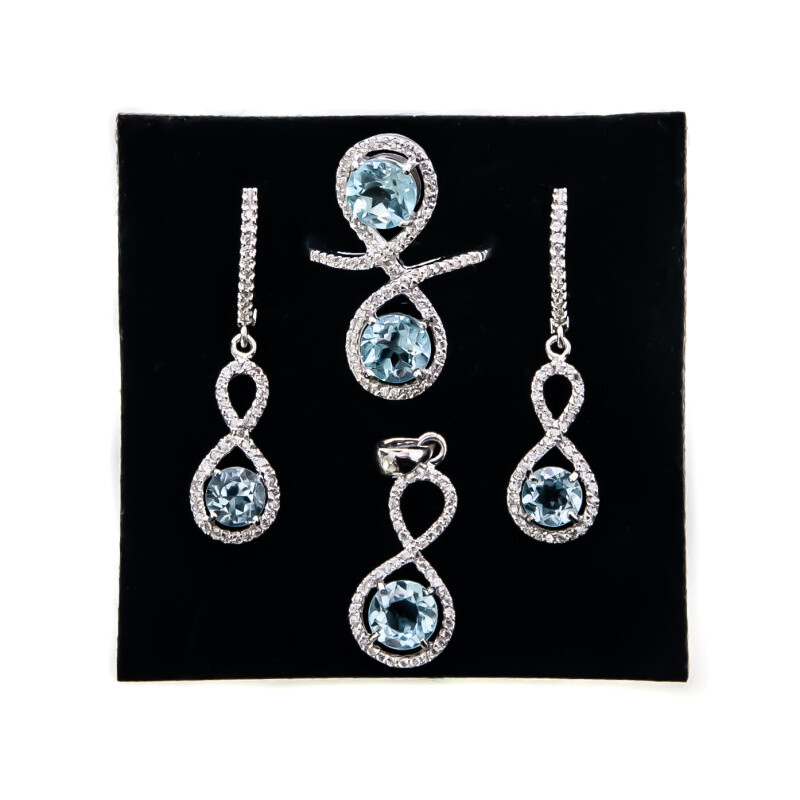 Silver Set Infinity Light Blue Stone 06