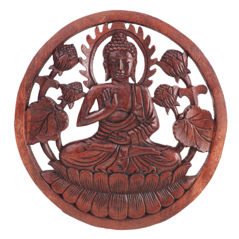 Hanging Wooden Decoration Buddha Circle 30 cm Brown
