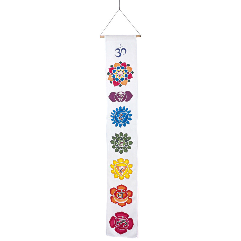Hanging Decoration Textile 7 Chakra Symbols 117 x 19 cm White
