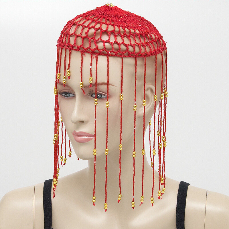 Belly Dance Beaded Cap Simple Red