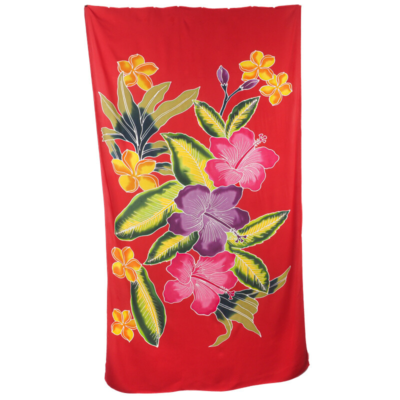 Pareo Sarong Bali Flowers 02 Red 200 x 118 cm