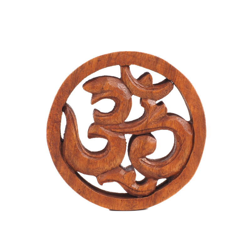 Hanging Wooden Decoration Om Circle 10 cm Brown
