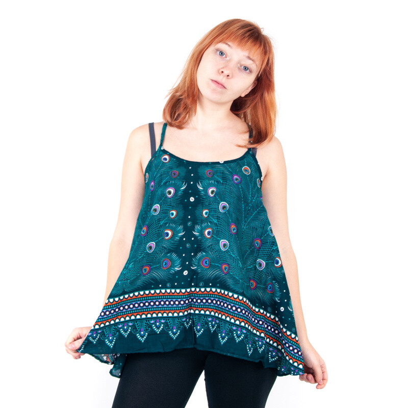 Wide Mini Top Peacock Feathers Turquoise