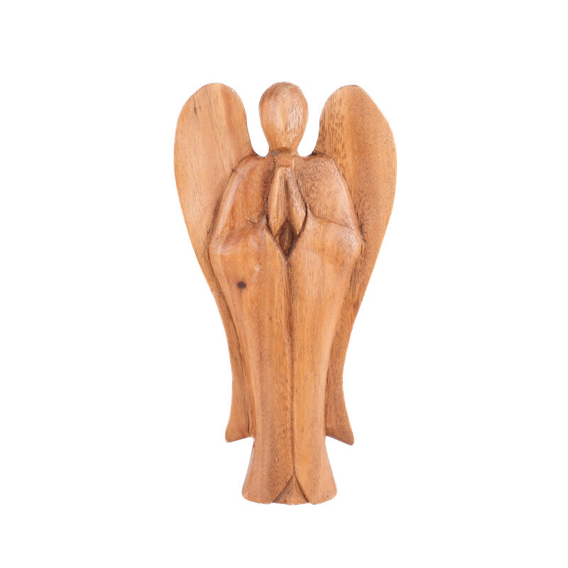 Wooden Statuette Guardian Angel 25 cm Natural