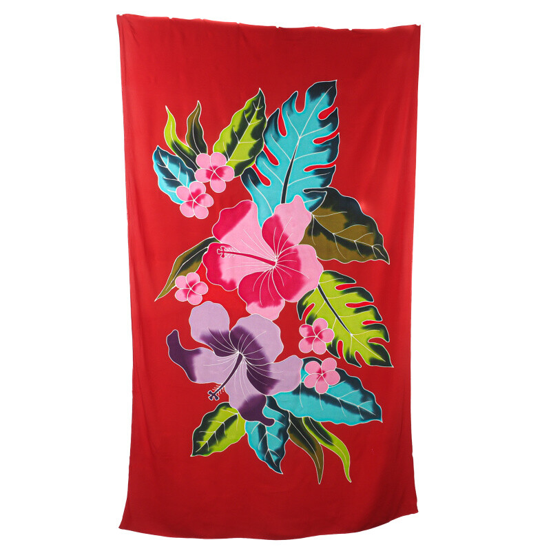 Pareo Sarong Bali Flowers 05 Red 200 x 118 cm