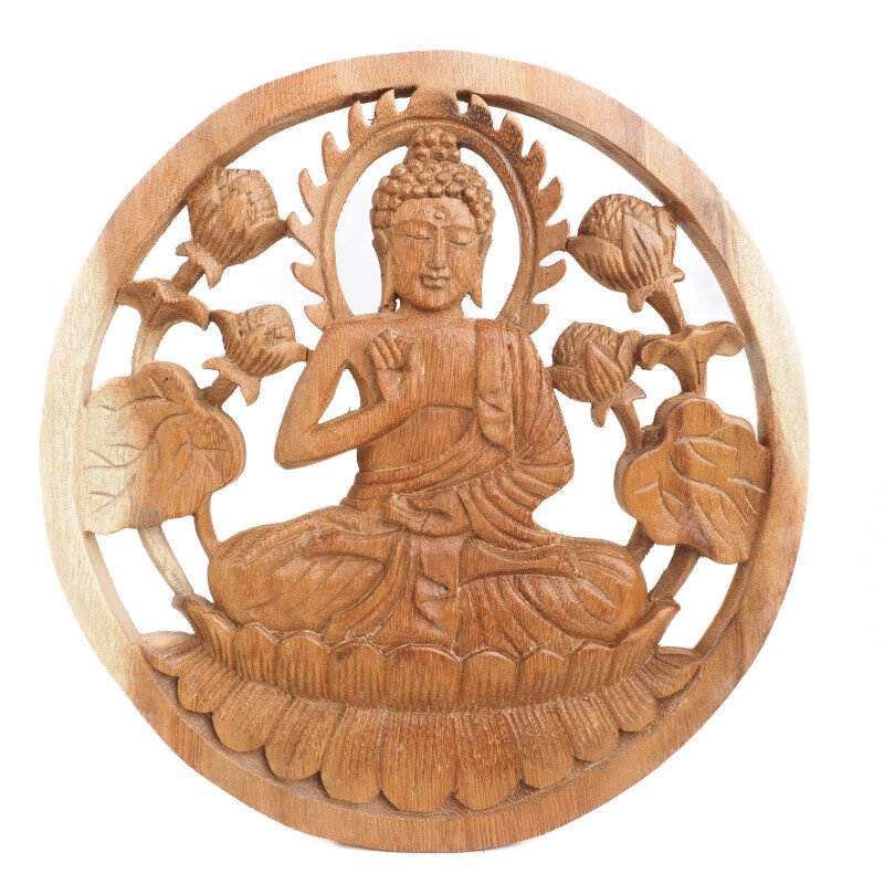 Hanging Wooden Decoration Buddha Circle 30 cm Natural