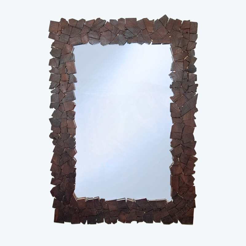 Wooden Framed Mirror Rectangle Natural Puzzle 107 x 75 cm