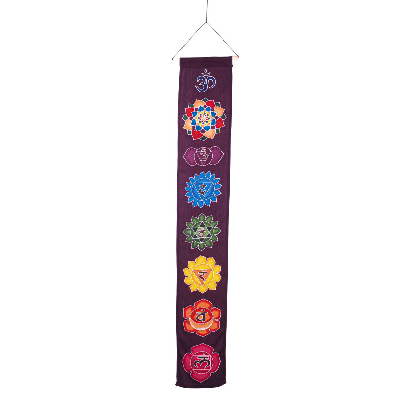 Hanging Decoration Textile 7 Chakra Symbols 117 x 19 cm Purple