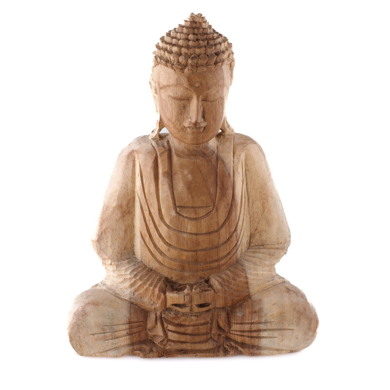 Wooden Statuette Buddha Meditation 25 cm Natural