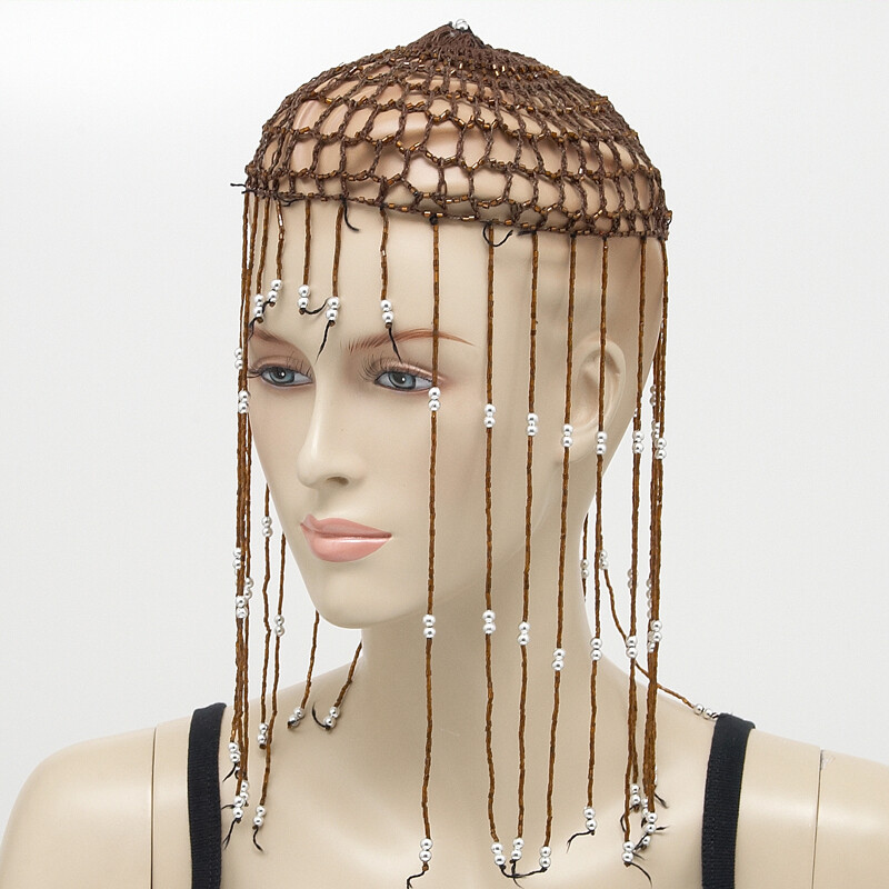 Belly Dance Beaded Cap Simple Brown