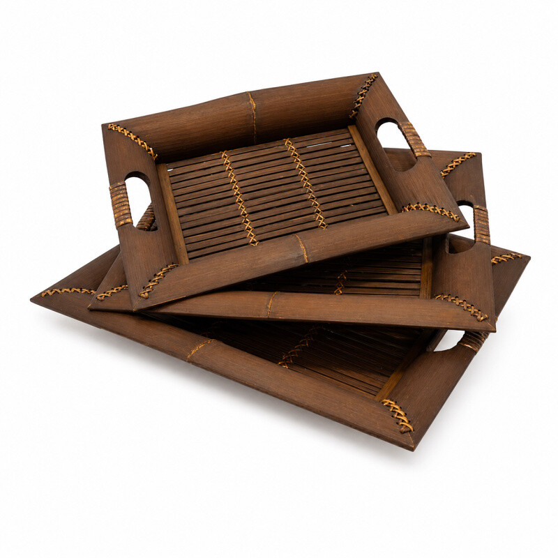 Bamboo Tray Set Rectangle 01 39 x 31 cm Brown