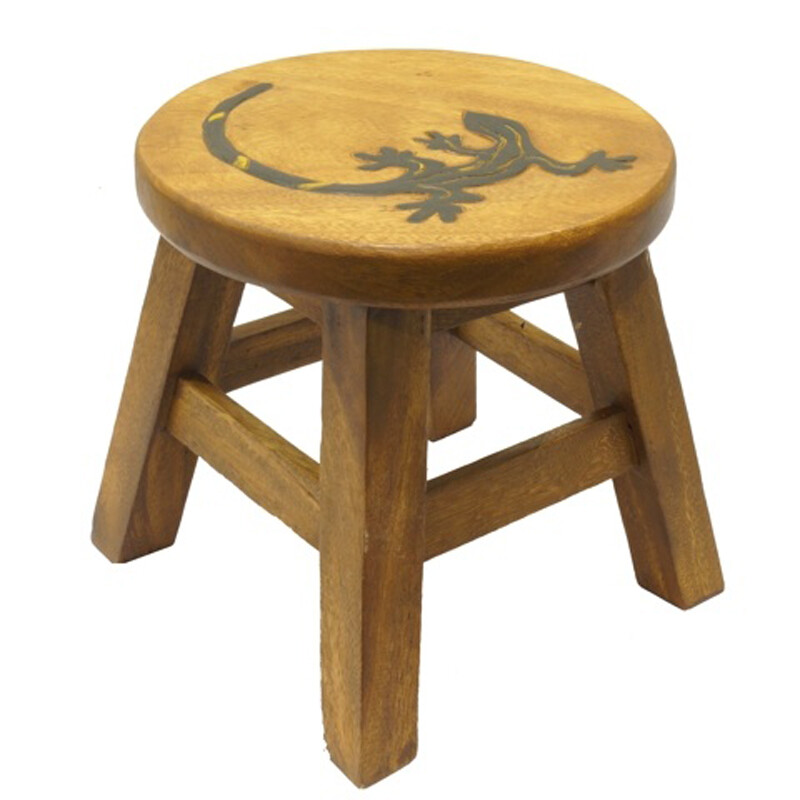 Wooden Stool Decor  Gecko