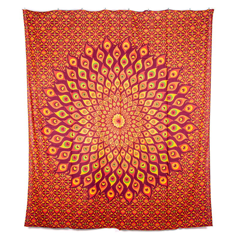 Bedspread Double Peacock Mandala Wine Red