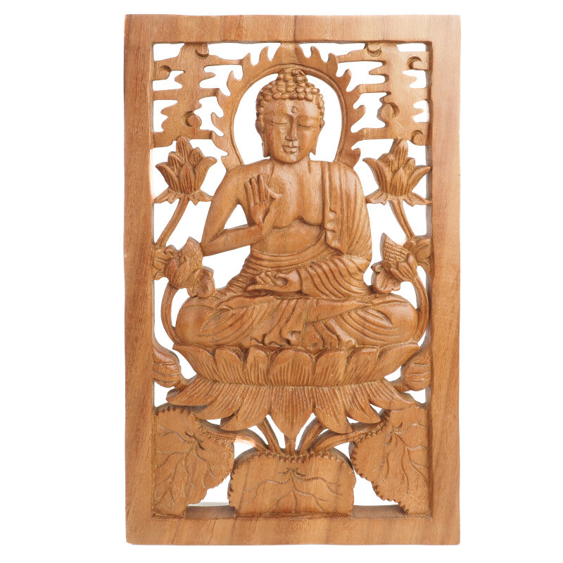 Hanging Wooden Decoration Buddha 25 x 40 cm Natural