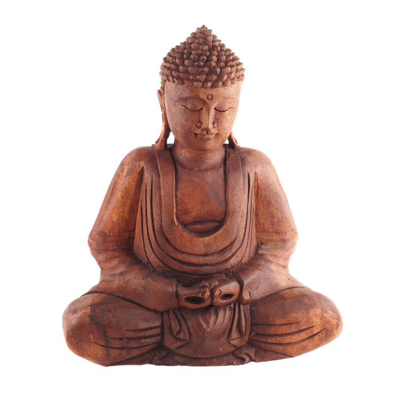 Wooden Statuette Buddha Meditation 30 cm Brown