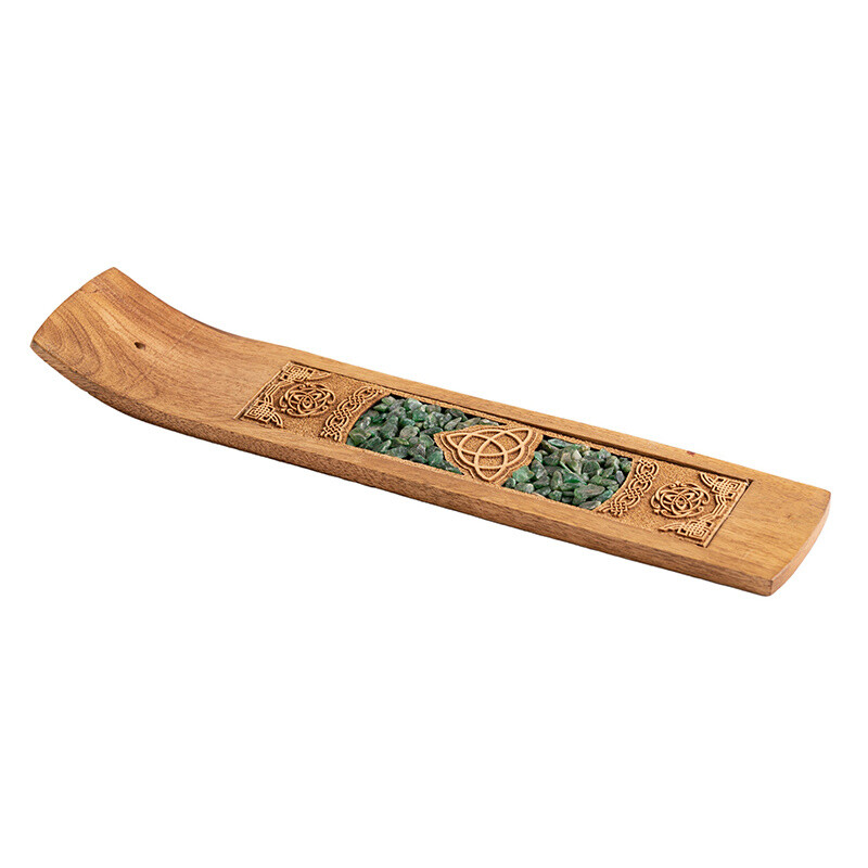Incense Stick Holder - Wood Celtic Knot Aventurine