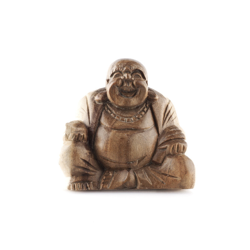 Wooden Statuette Happy Buddha 9 cm Natural