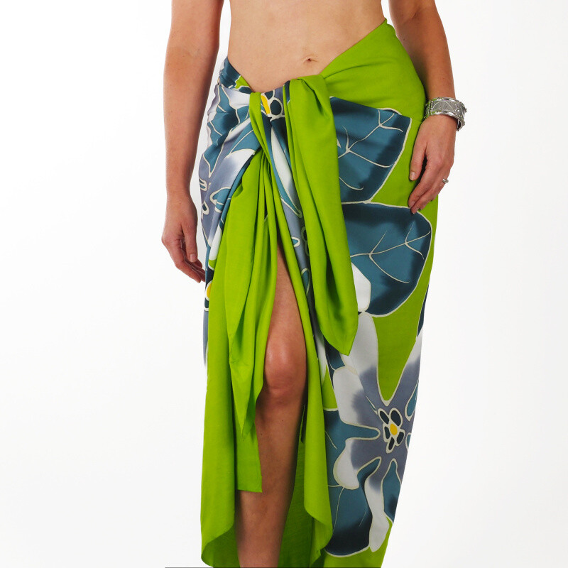 Pareo Sarong Bali Flowers 07 Light Green 200 x 118 cm