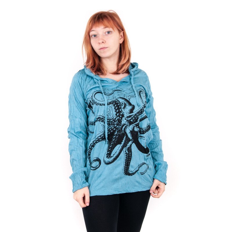 T-shirt Ladies' SURE Octopus Long Sleeve L Turquoise