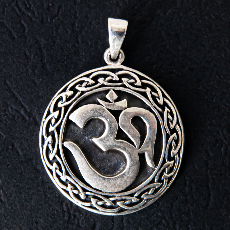 Silver Pendant Ohm in Intertwined Circle