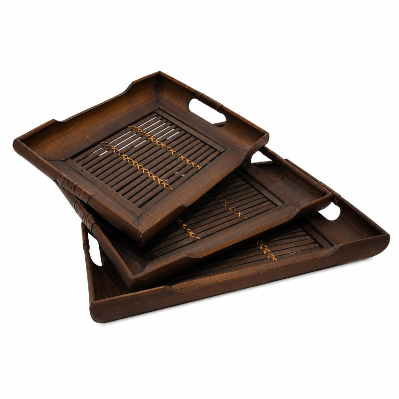 Bamboo Tray Set Rectangle 03 38 x 31 cm Brown