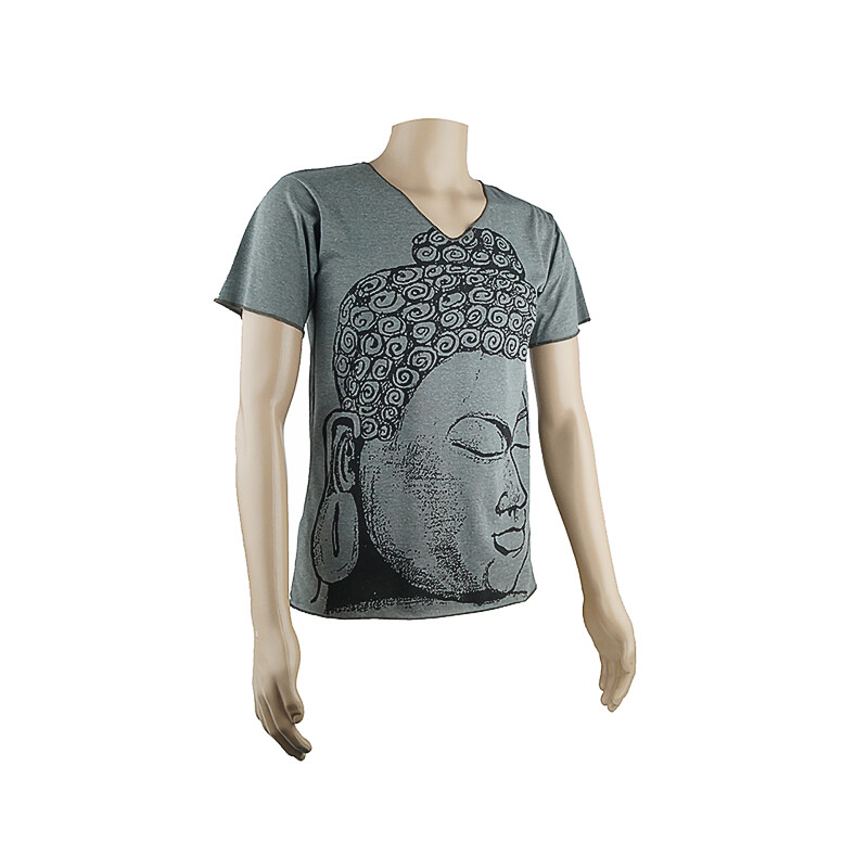 Men's T-shirt Buddha Head V-neck M Dark Grey