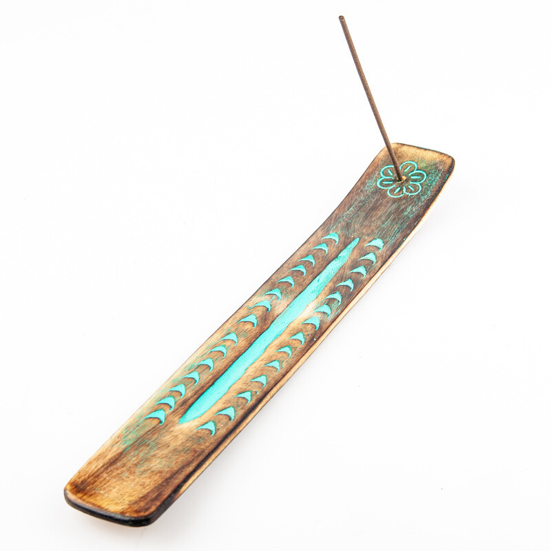 Incense Stick Holder - Ski Decorated Green