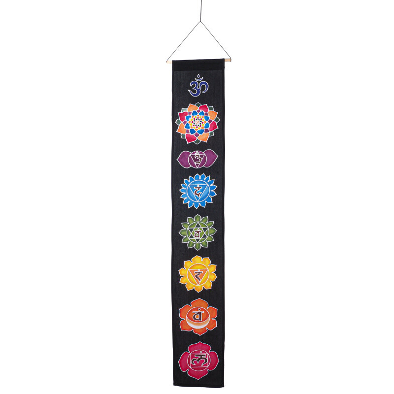 Hanging Decoration Textile 7 Chakra Symbols 117 x 19 cm Black