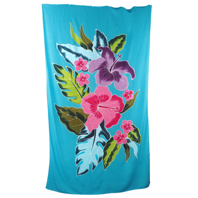 Pareo Sarong Bali Flowers 05 Light Blue 200 x 118 cm