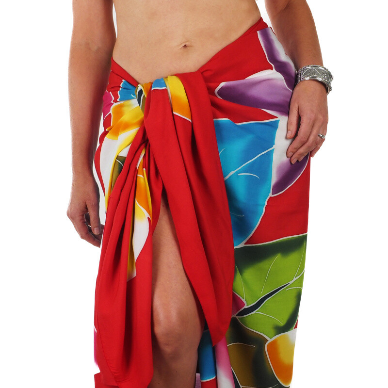 Pareo Sarong Bali Flowers 03 Red 200 x 118 cm